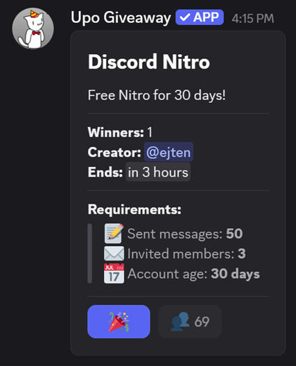 Created Upo Giveaway inside Discord
